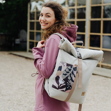 Rolltop backpack with pastel spots and flowers